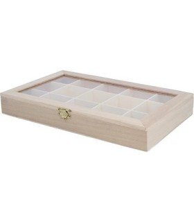 Wooden box 30x19x4 cm with display case