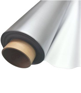 White and silver opaque, fireproof and waterproof Foscurit PVC fabric