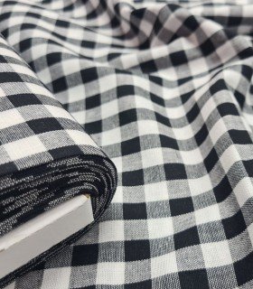 Black gingham check cotton fabric