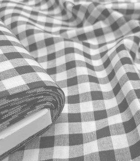 Grey gingham check cotton fabric